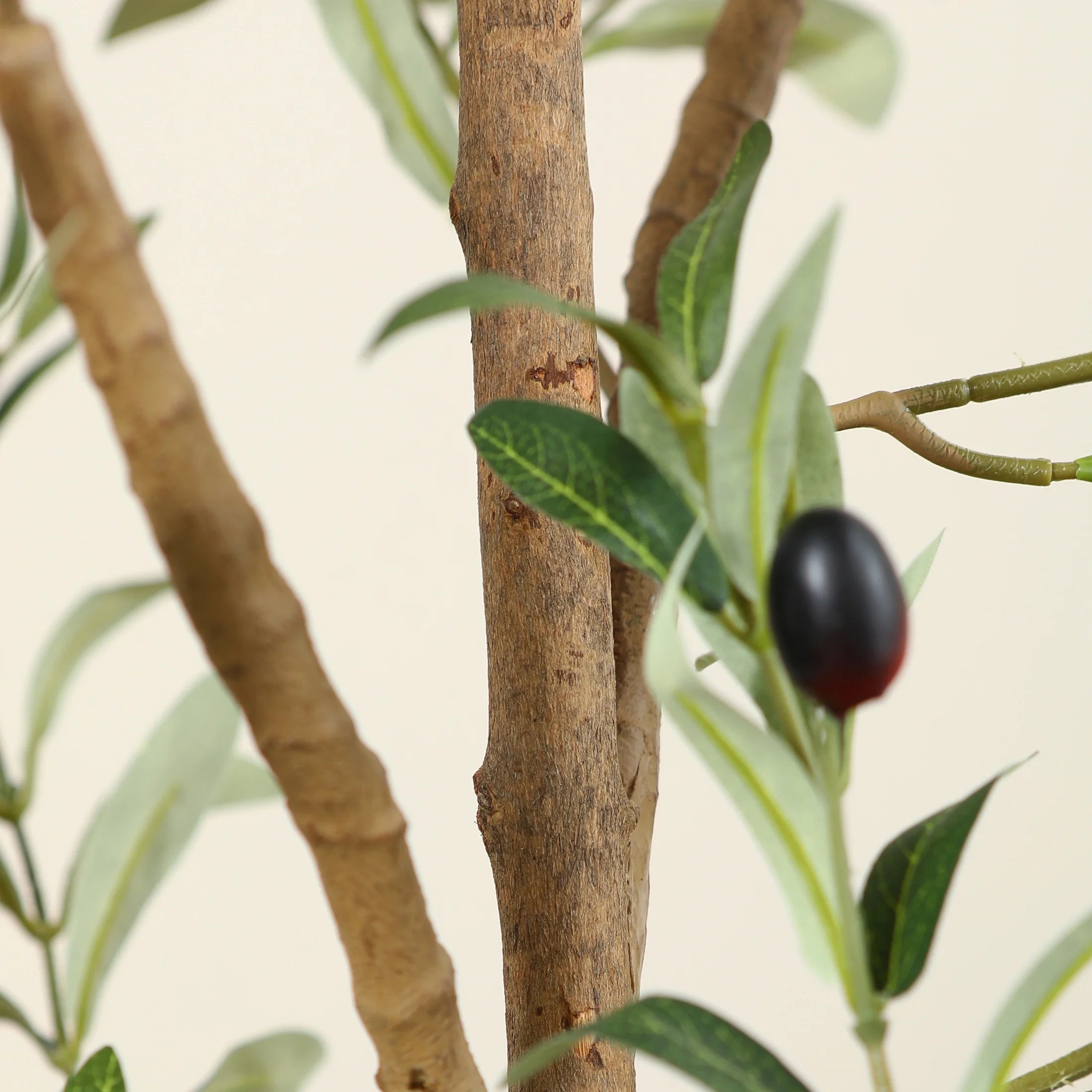 7 Ft Artificial Olive Plants with Realistic Leaves and Natural Trunk, Silk Fake Olive Tree in Black Plastic Pot, Faux Olive Tree for Office Home