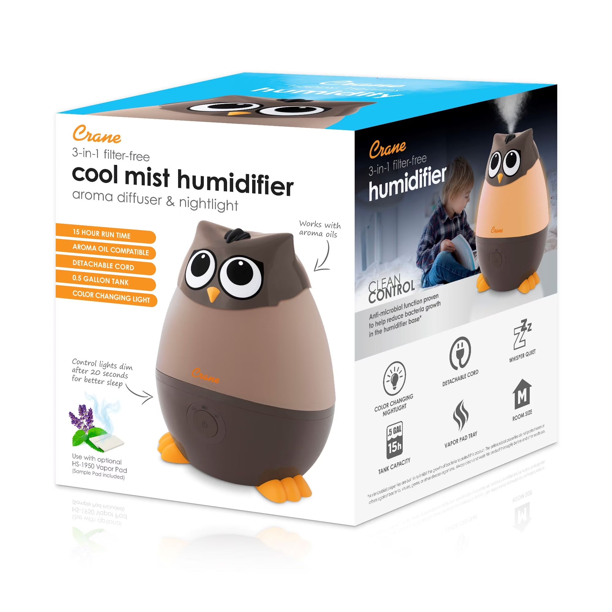 Adorable Humidifier, Mini Owl, Cool Mist Humidifier with Vapor Tray, 0.5 Gal.