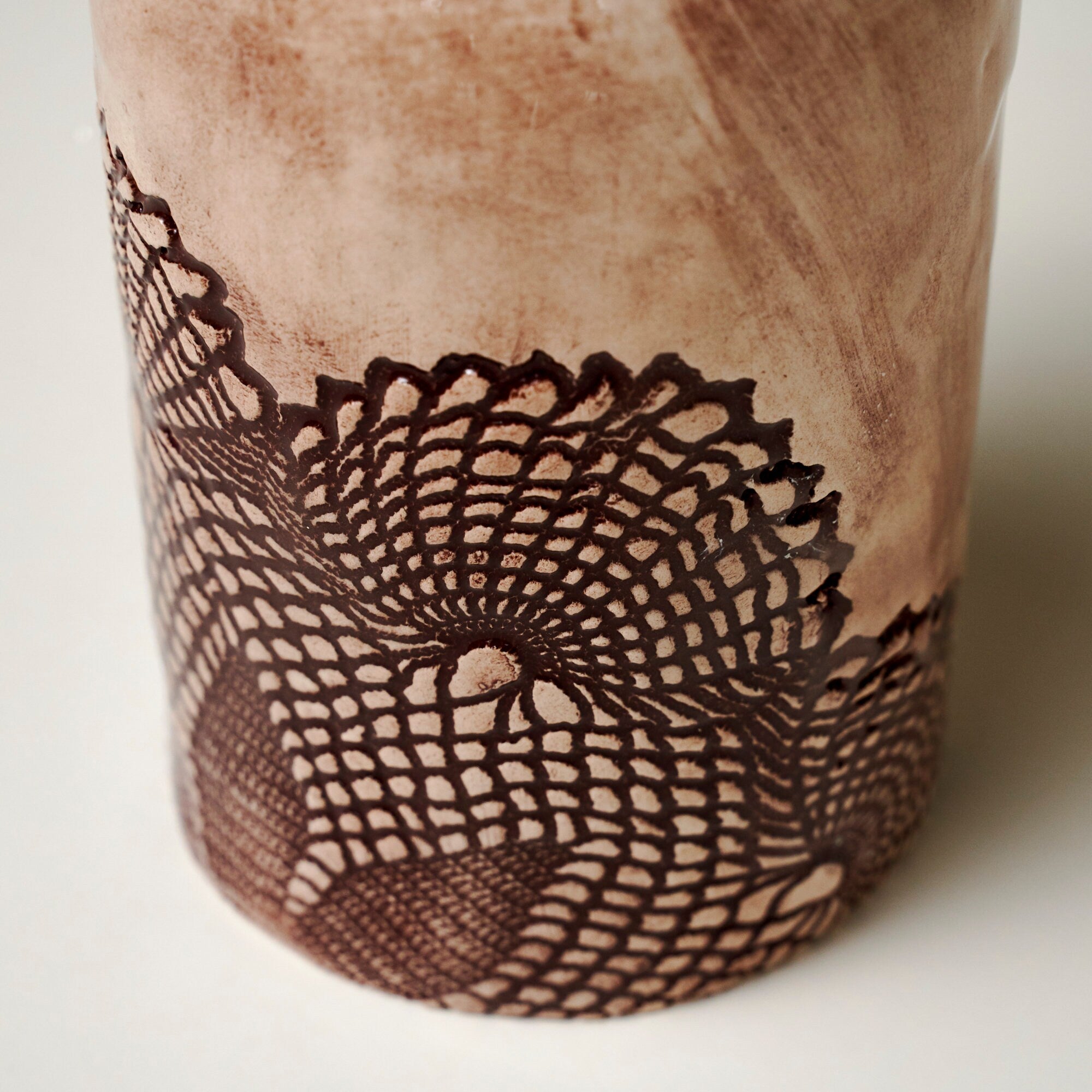 Handmade Lace Print Ceramic Vase Set: Rustic Farmhouse Decor