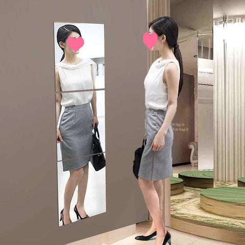 3Pc Acrylic Full Body Mirror Self-Adhesive Stickers 30CM Square Crystal Wall Paper DIY 3D Decal Living Room Bathroom Home Decore