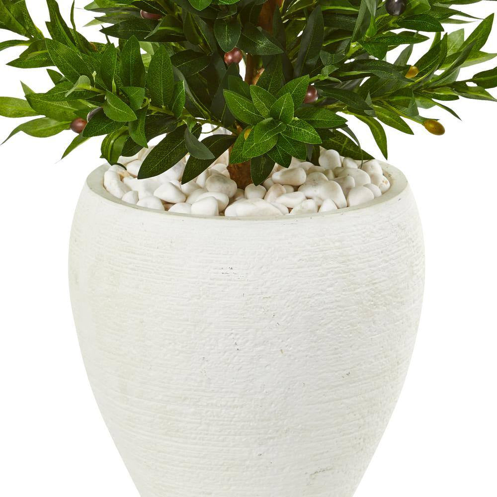 Indoor/Outdoor 3.5-Ft. Olive Cone Topiary Artificial Tree in White Planter