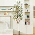 7 Ft Artificial Olive Plants with Realistic Leaves and Natural Trunk, Silk Fake Olive Tree in Black Plastic Pot, Faux Olive Tree for Office Home