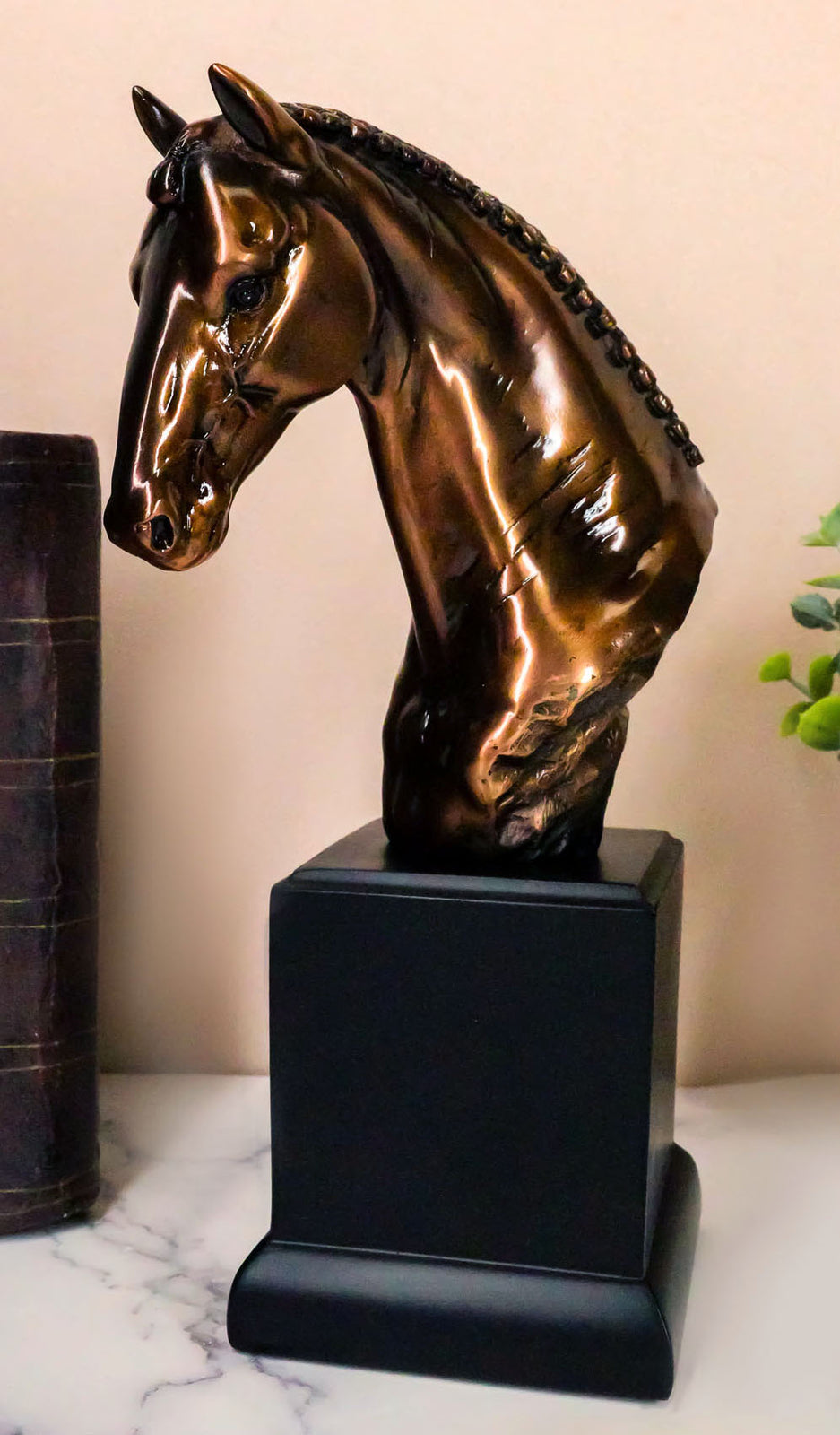 Rustic Western Braided Mane Horse Stallion Head Bust 9"H Figurine with Base