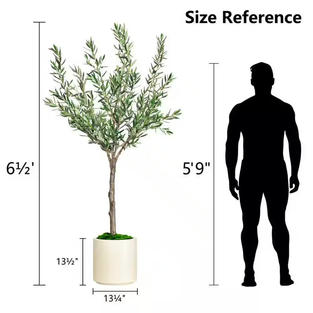 6.5 Ft. Artificial Olive Tree in White Decor Pot, Faux Green Plant Indoor Home Decorative Planter