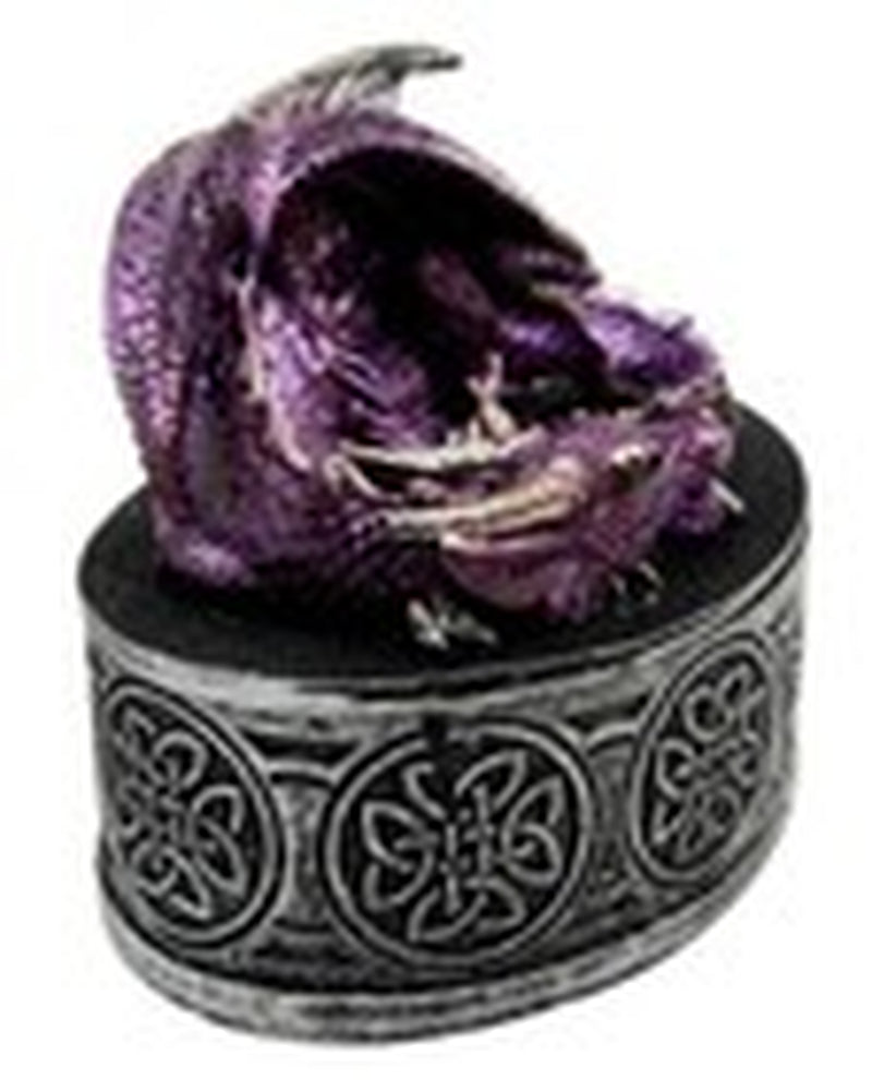 Sleeping Purple Dragon Oval Trinket Jewelry Box Figurine with Celtic Knotwork