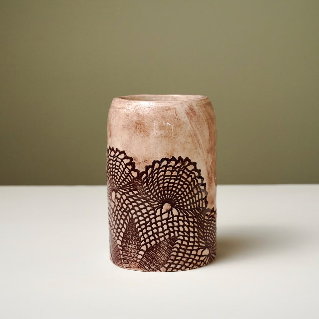 Handmade Lace Print Ceramic Vase Set: Rustic Farmhouse Decor