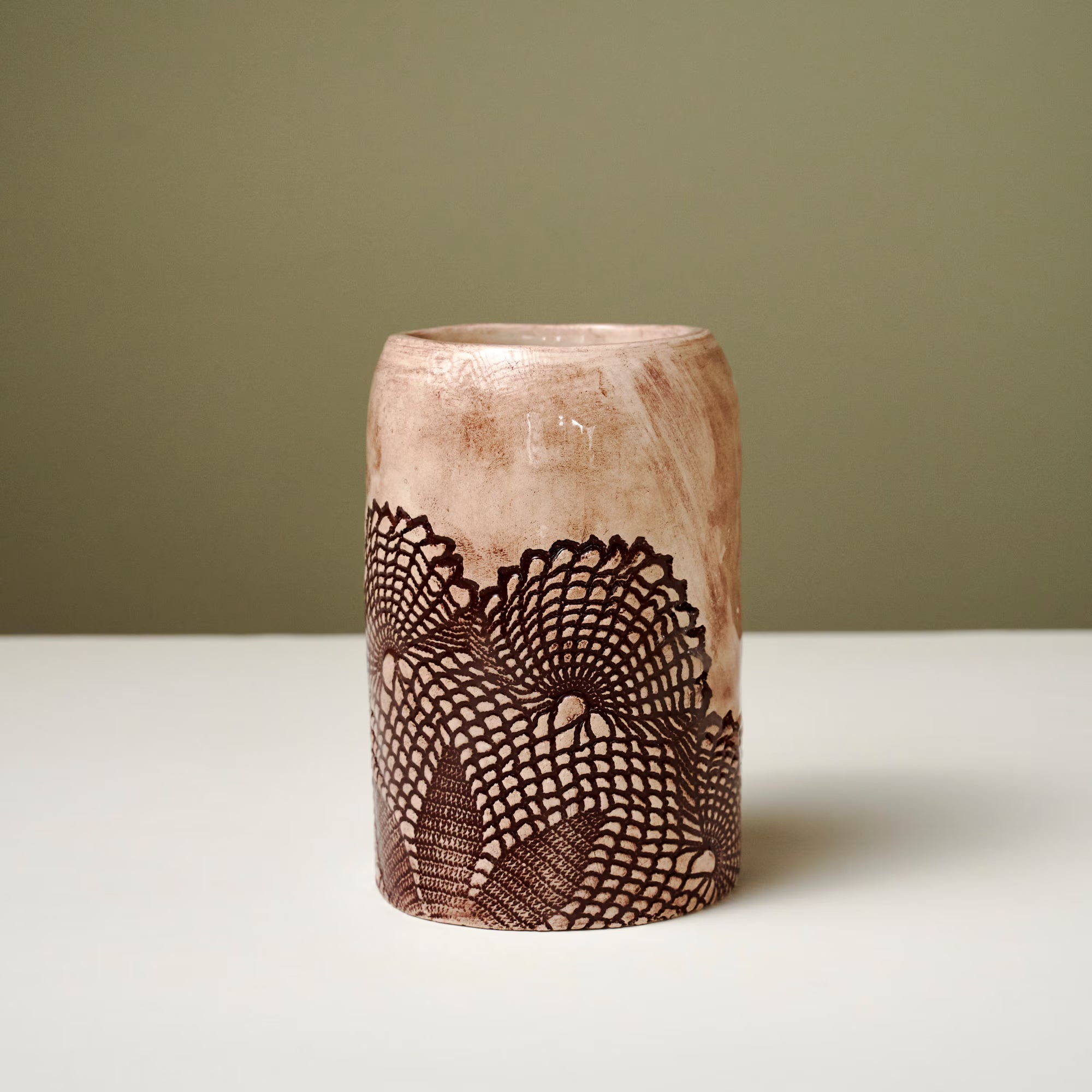 Handmade Lace Print Ceramic Vase Set: Rustic Farmhouse Decor