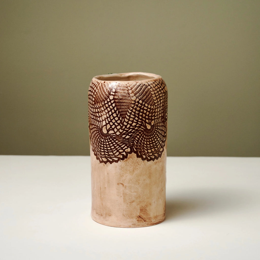 Handmade Lace Print Ceramic Vase Set: Rustic Farmhouse Decor
