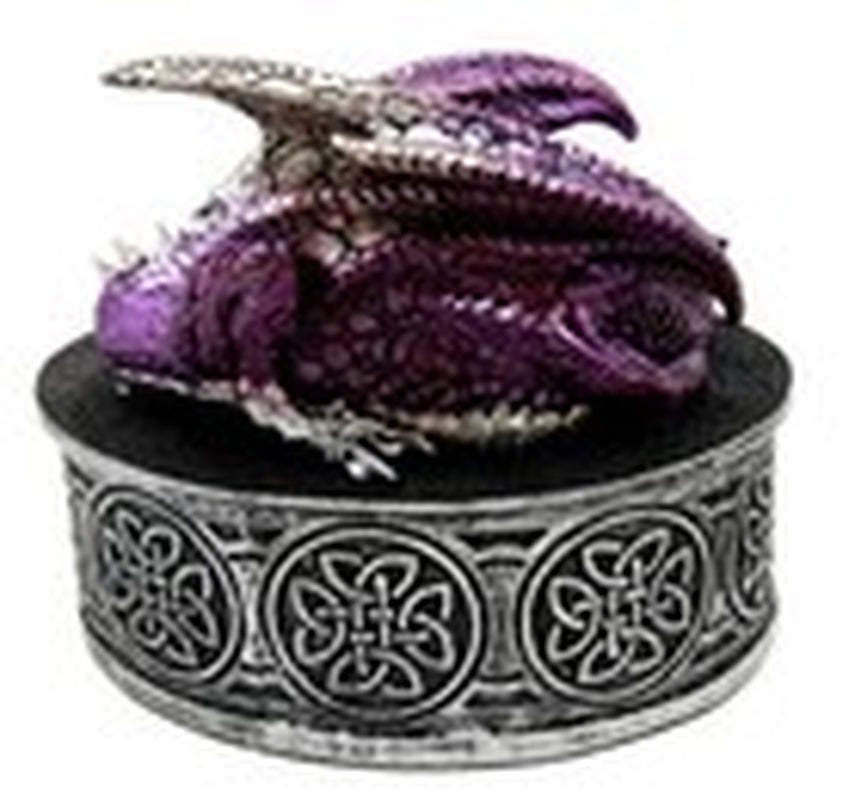 Sleeping Purple Dragon Oval Trinket Jewelry Box Figurine with Celtic Knotwork