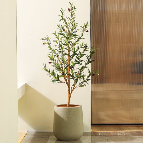 4Ft Artificial Olive Tree Indoor, Faux Olive Tree, Artificial Plants with Natural Wood Trunk and Lifelike Fruits for Home Office Decor