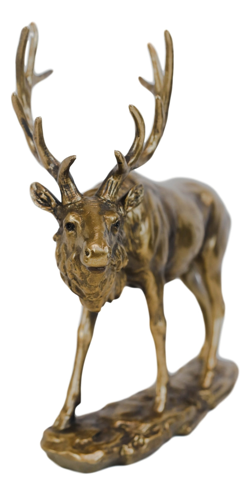 Large Wapiti Bull Elk Deer with Towering Antlers Rustic Statue in Gold Patina