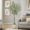 6.5 Ft. Artificial Olive Tree in White Decor Pot, Faux Green Plant Indoor Home Decorative Planter