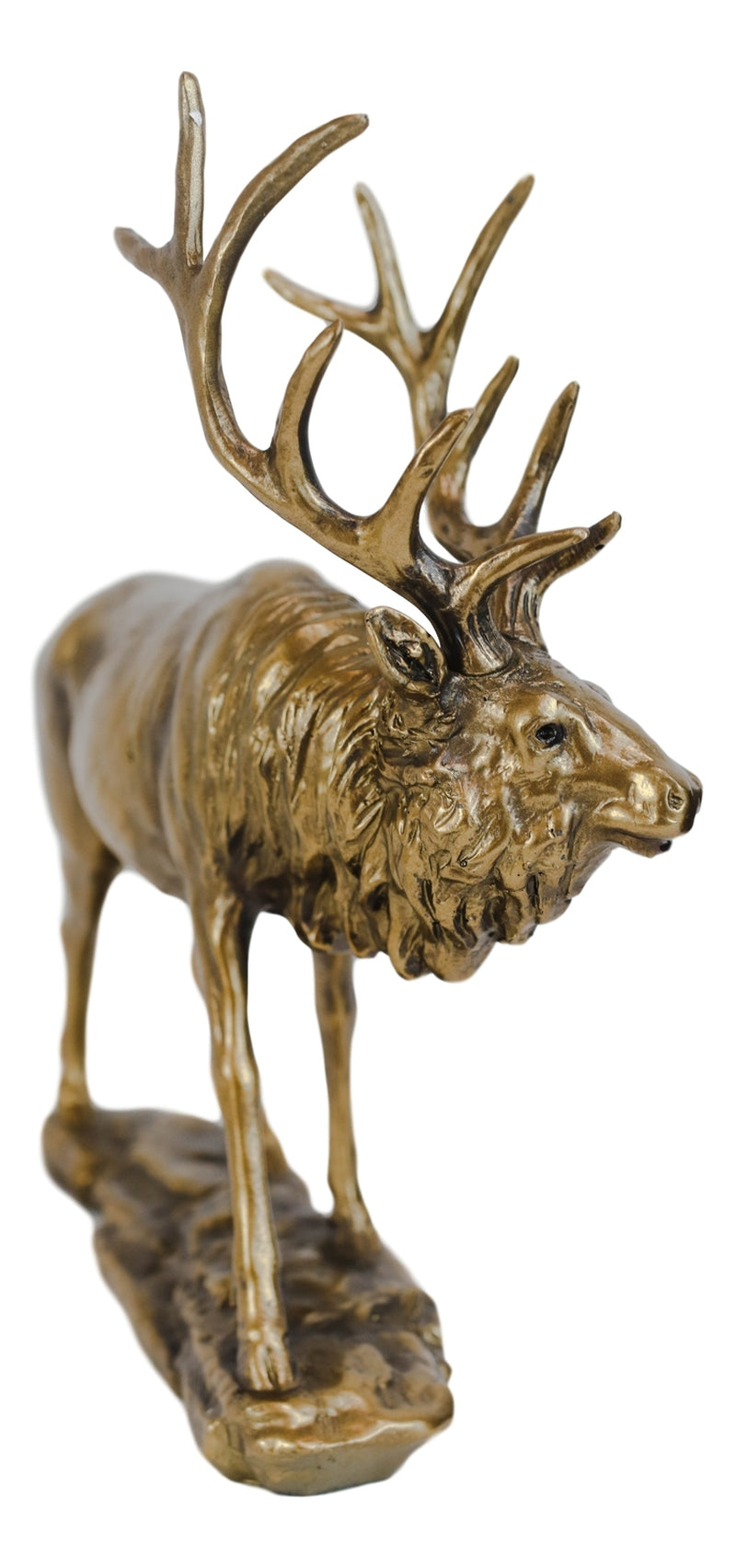 Large Wapiti Bull Elk Deer with Towering Antlers Rustic Statue in Gold Patina