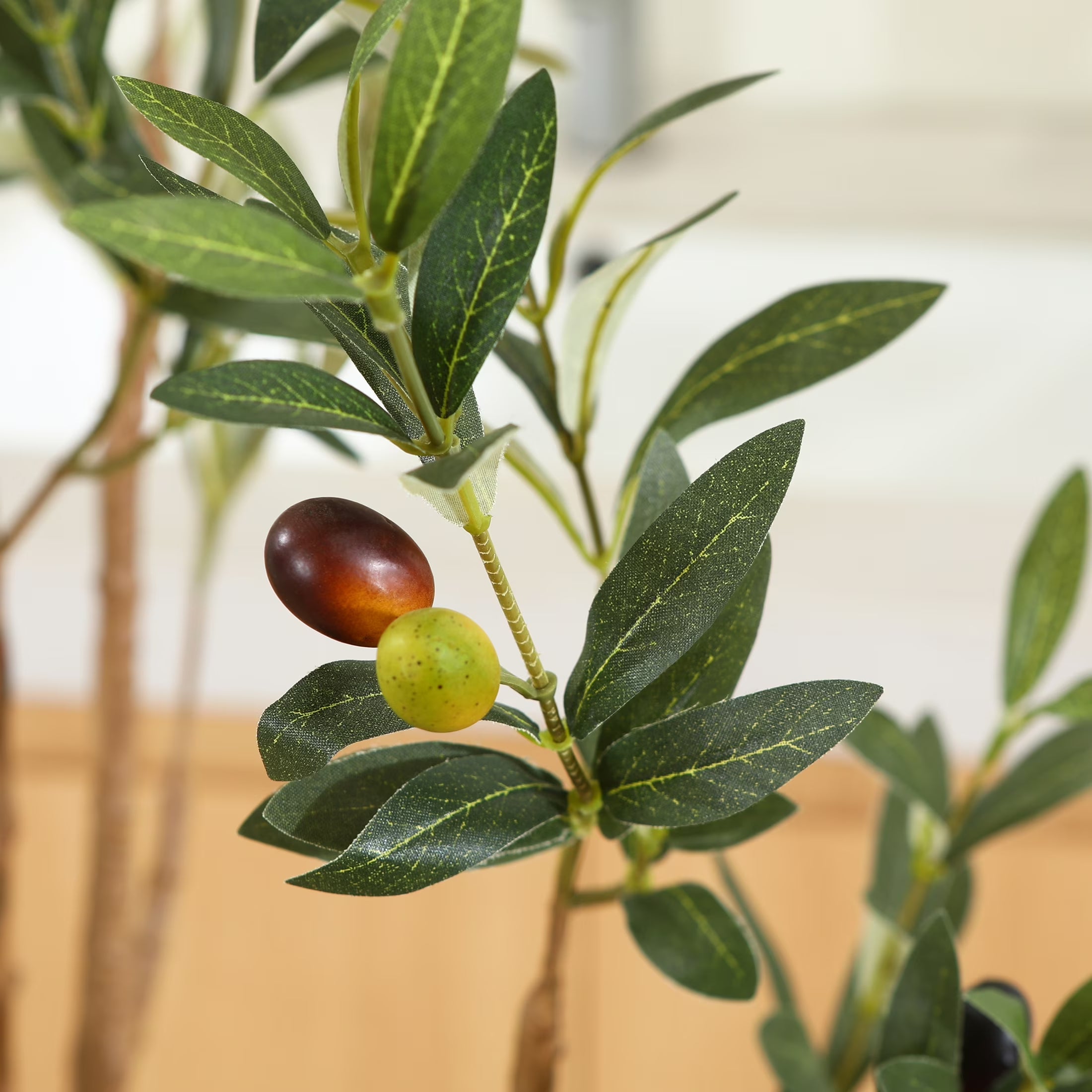 7 Ft Artificial Olive Plants with Realistic Leaves and Natural Trunk, Silk Fake Olive Tree in Black Plastic Pot, Faux Olive Tree for Office Home