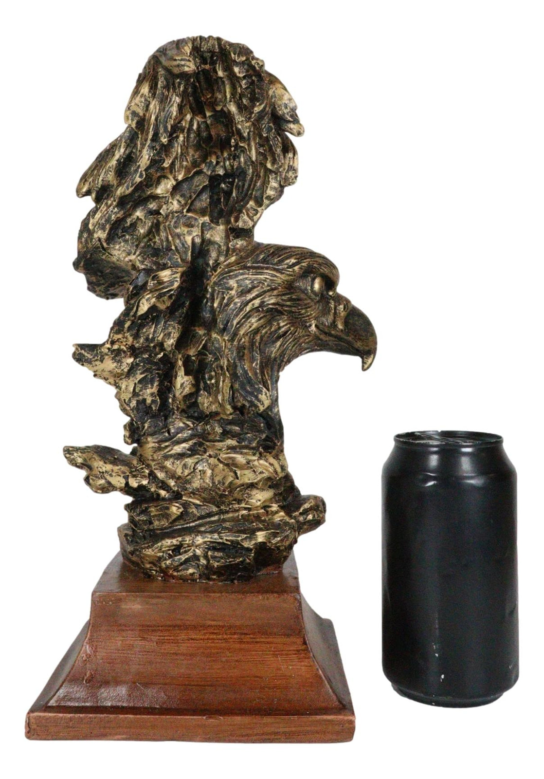 Patriotic Rustic American Bald Eagles Head Bust Figurine with Faux Wood Stand