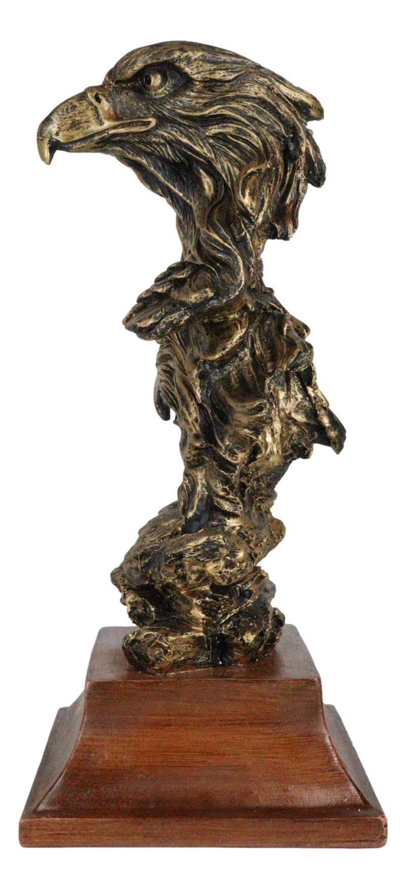 Patriotic Rustic American Bald Eagles Head Bust Figurine with Faux Wood Stand