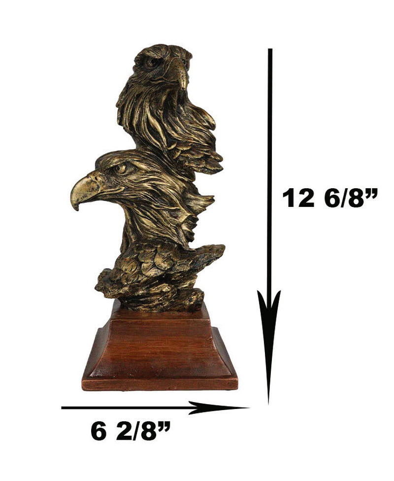 Patriotic Rustic American Bald Eagles Head Bust Figurine with Faux Wood Stand