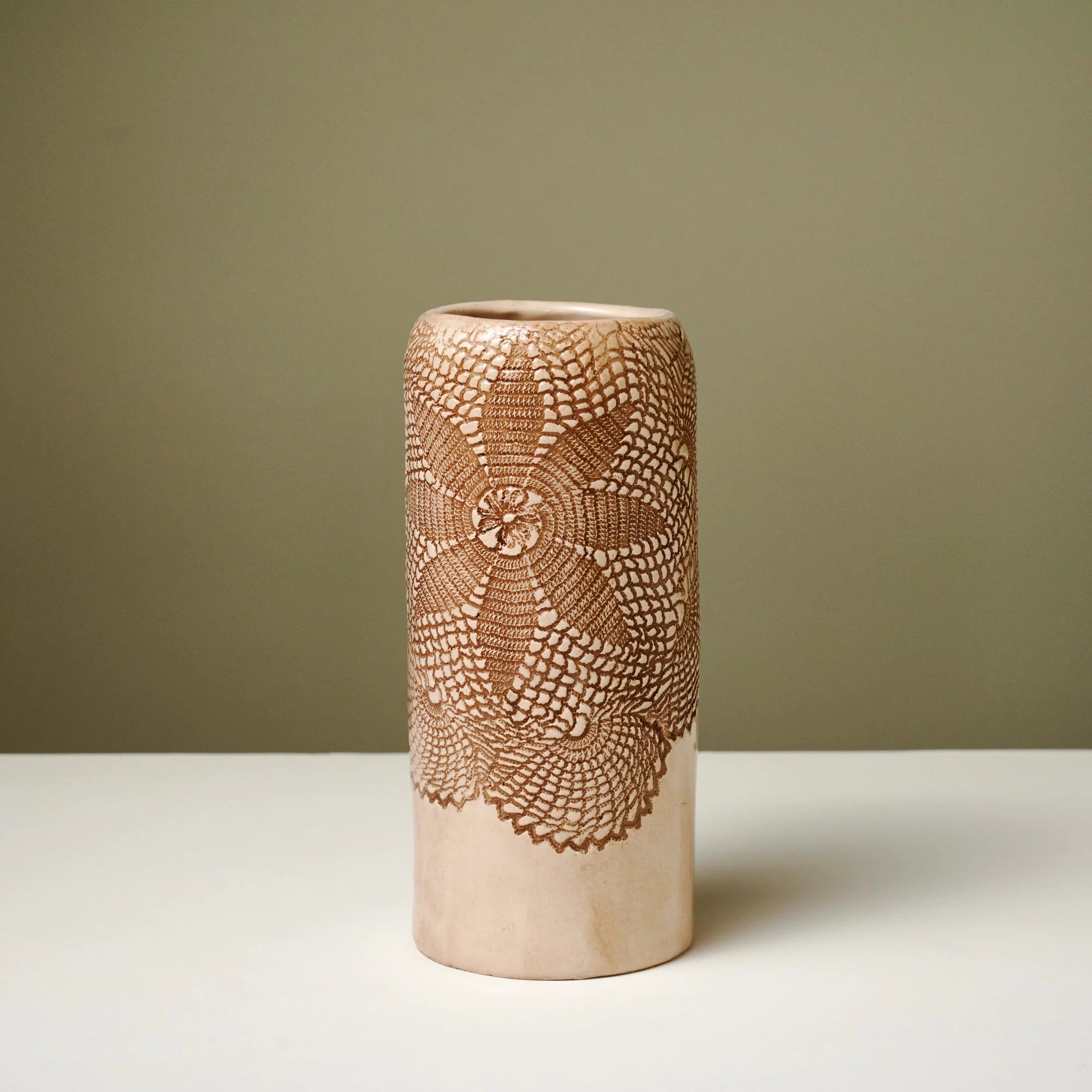 Handmade Lace Print Ceramic Vase Set: Rustic Farmhouse Decor