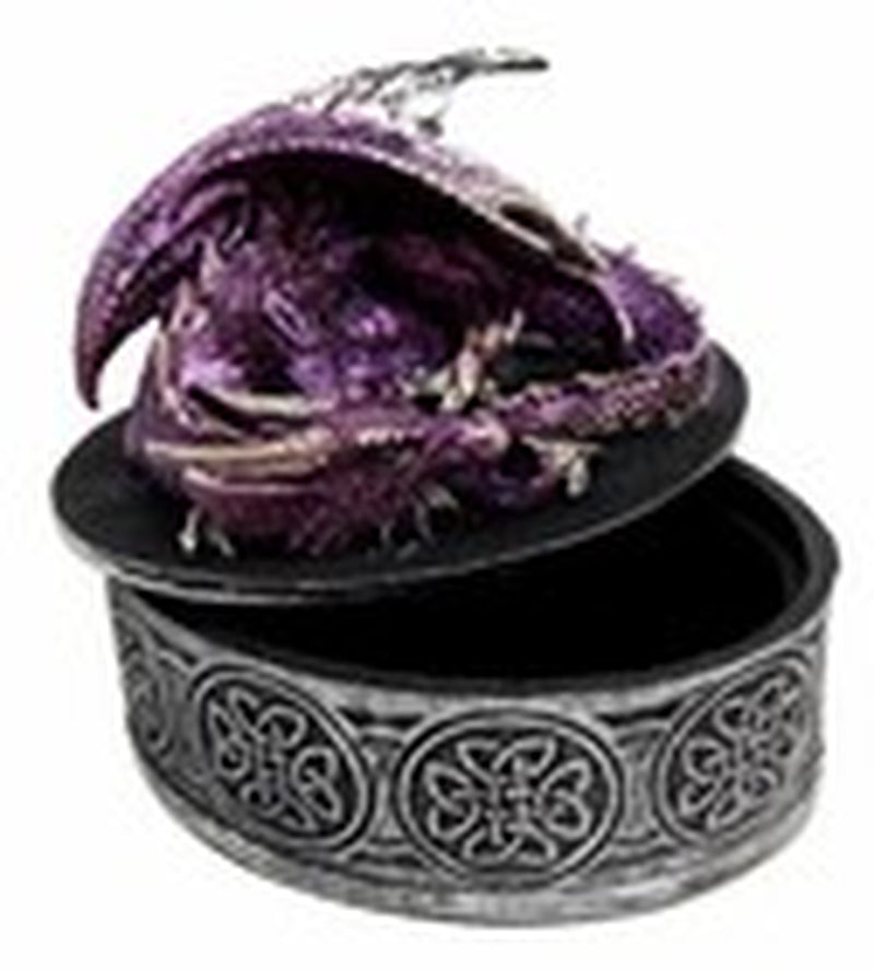 Sleeping Purple Dragon Oval Trinket Jewelry Box Figurine with Celtic Knotwork