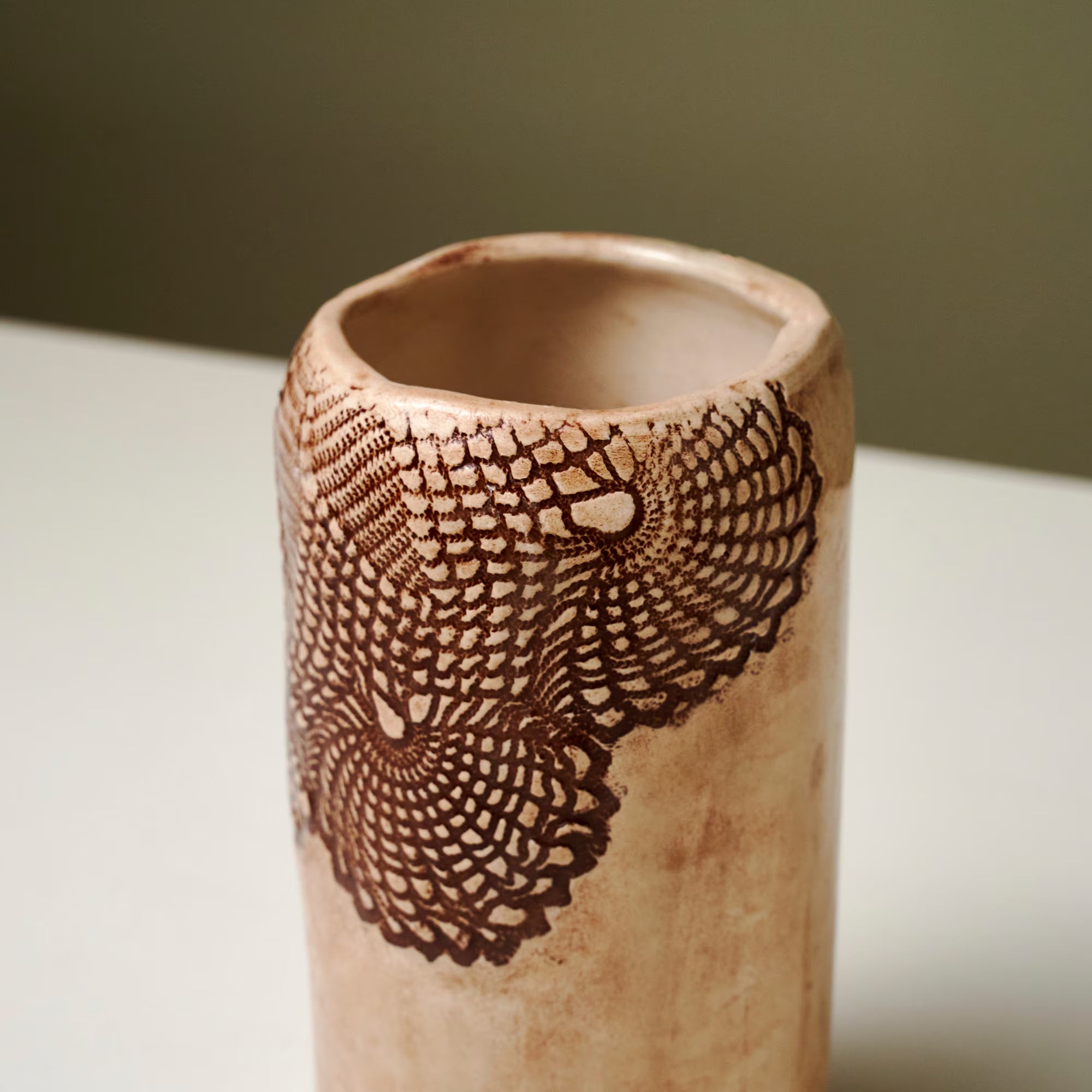 Handmade Lace Print Ceramic Vase Set: Rustic Farmhouse Decor