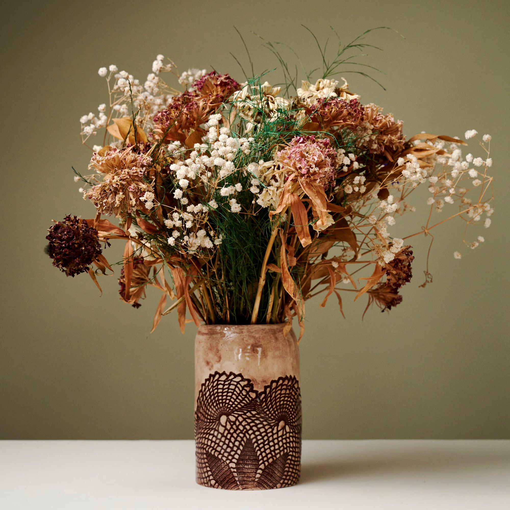 Handmade Lace Print Ceramic Vase Set: Rustic Farmhouse Decor